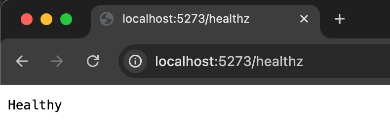 Browser showing Healthy status with MySQL connection
