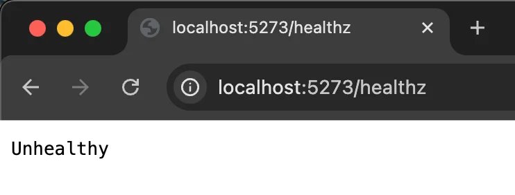 Browser showing Unhealthy status due to Redis connection failure