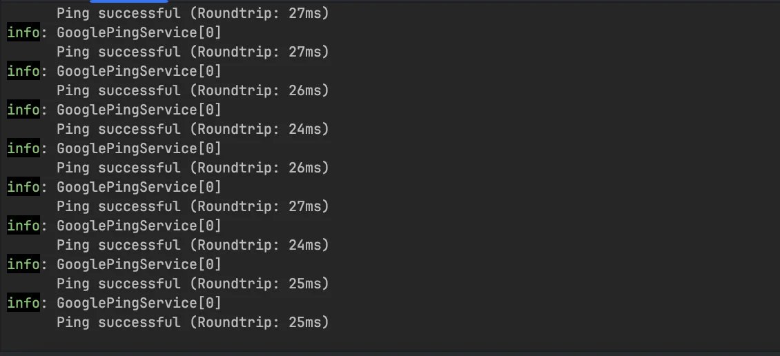 Application ping messages showing successful pings